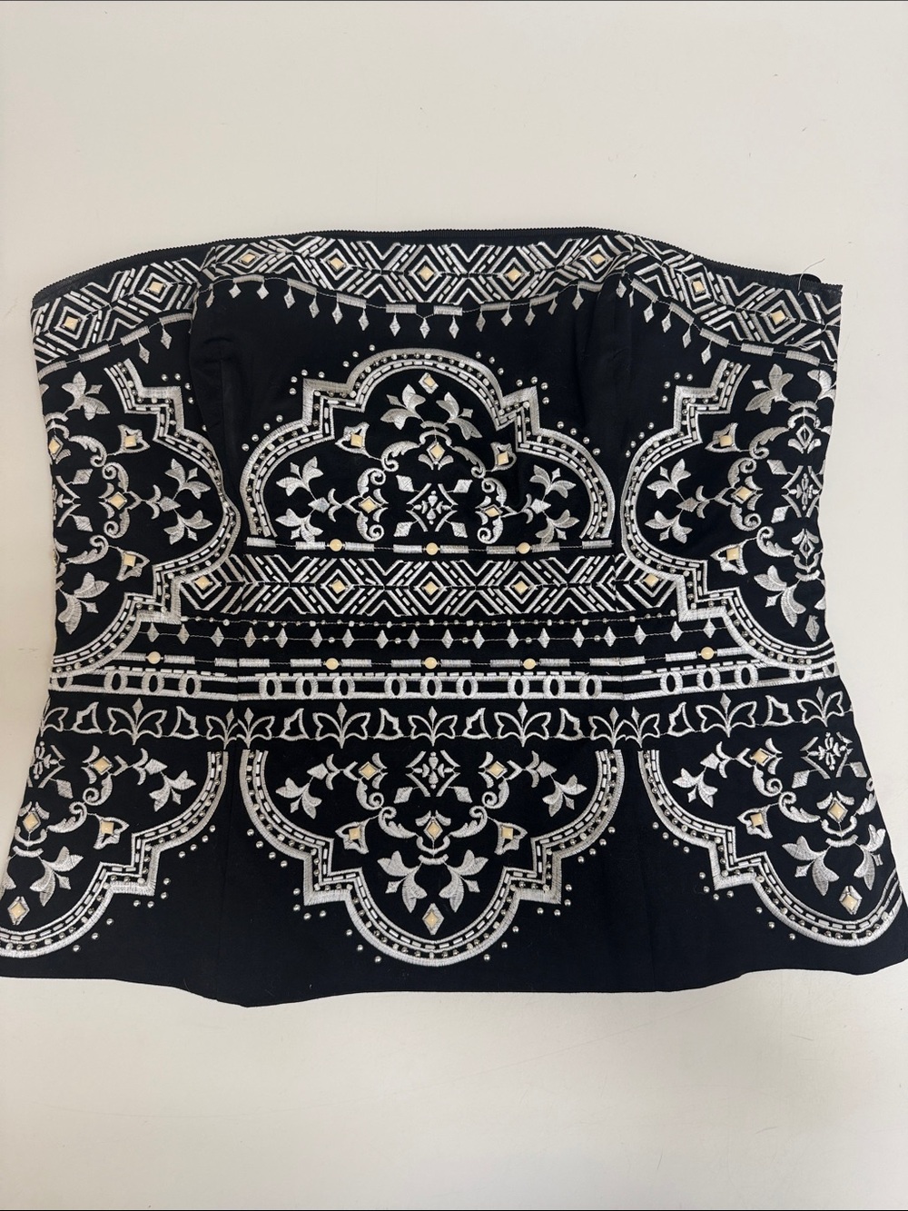 Strapless WHBM Black Embroidered Bustier Top